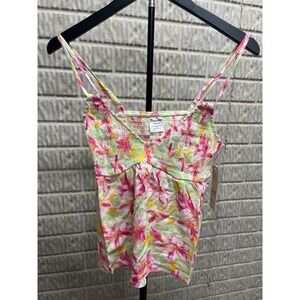 No Boundaries Floral Smocked Woven Cami Top Green Pail Pink Yellow NB25HQ015810L